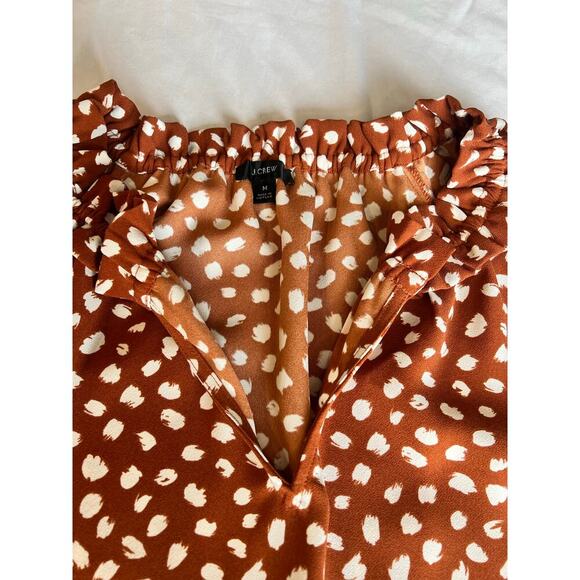 J.CREW Drapey Ruffleneck Top, Brushstroke, Printed 365 Crepe, Medium, Orange - Picture 4 of 12